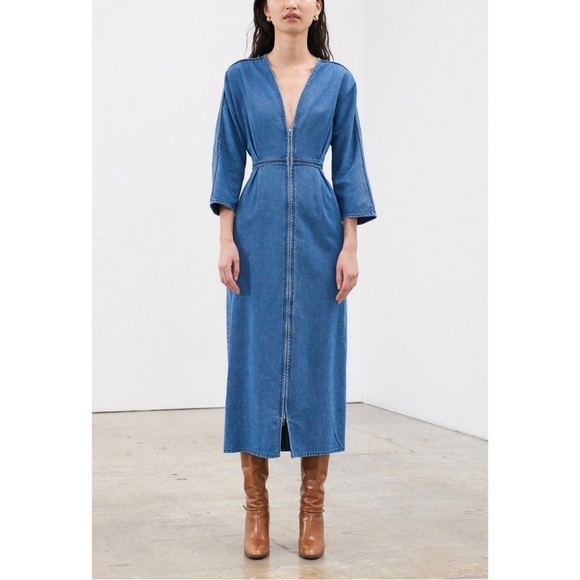 Mara Hoffman Midi Denim Long-Sleeve Annetta Dress - Picture 3 of 8